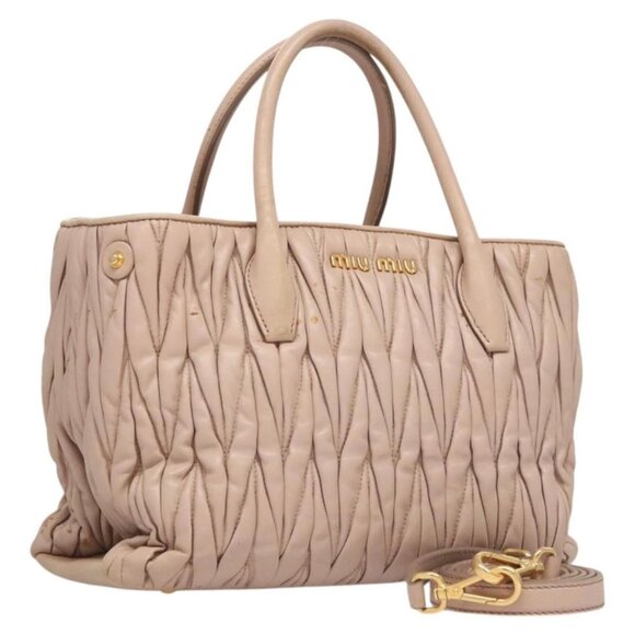 Miu Miu Matelasse Hand Bag Leather 2way Pink Gold Auth - Picture 1 of 16